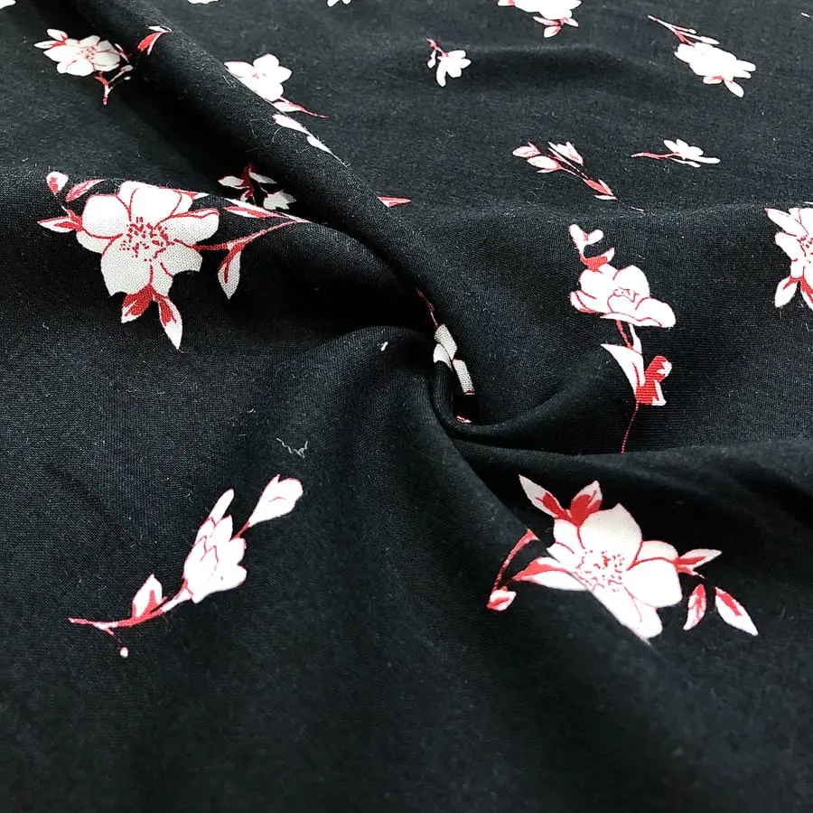 Siyah Orkide Desenli Viskon Kumaş 202