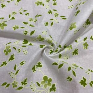 Beyaz Üzerine Yeşil Çıtır Desenli Pamuk Vual Kumaş 112