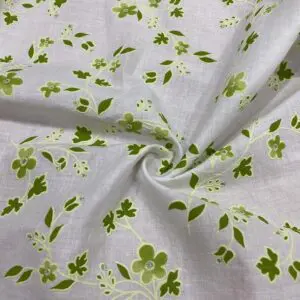 Beyaz Üzerine Yeşil Çıtır Desenli Pamuk Vual Kumaş 112