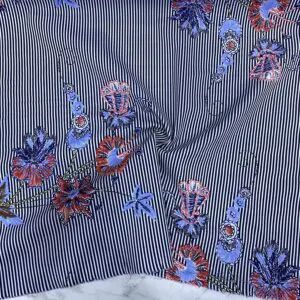 Çizgili Çiçekli Pamuk Poplin Kumaş 130