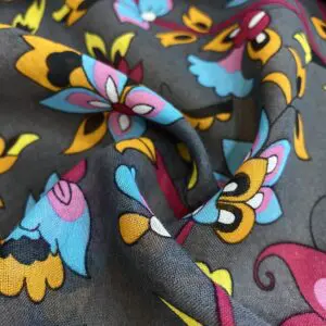 Gri Etnik Desenli Tülbent Kumaş 47