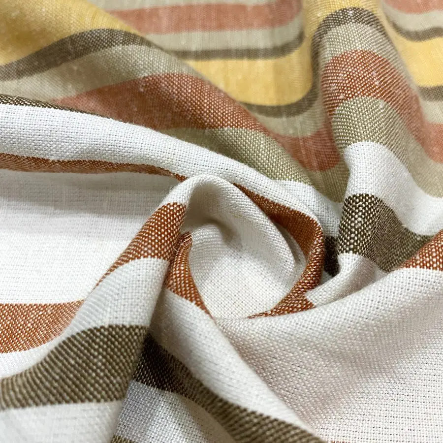 Hardal Çizgili Ham Keten Kumaş 56