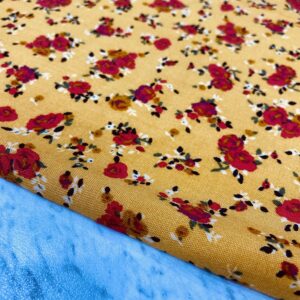 Hardal Üzerine Kırmızı Gül Desenli Viskon Kumaş 278