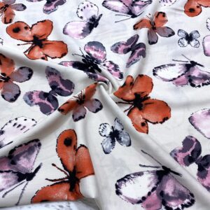 Kelebek Desenli İpek Viskon Kumaş 398