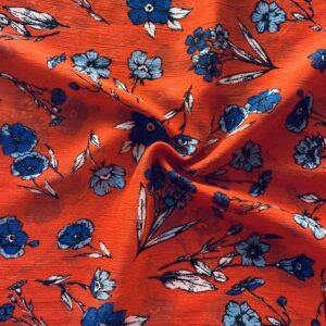 Kırmızı Çiçek Desenli Şifon Kumaş 96