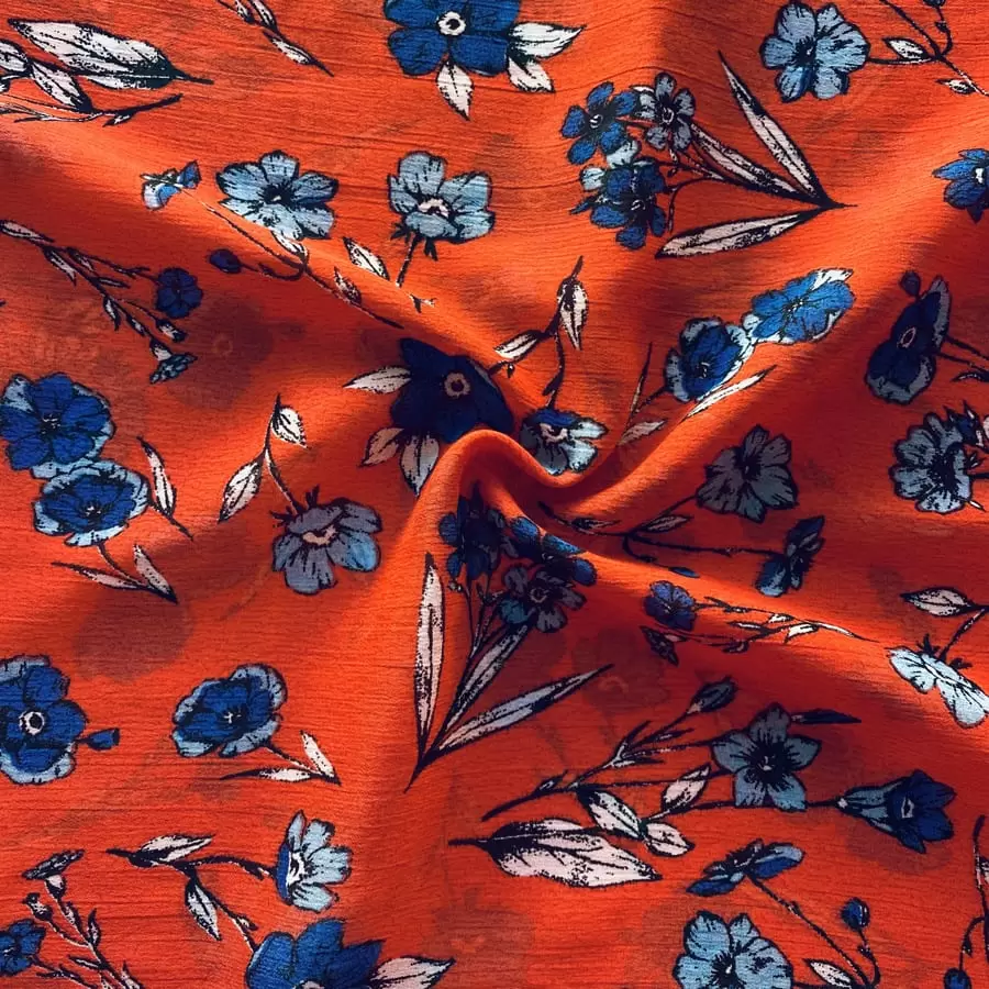 Kırmızı Çiçek Desenli Şifon Kumaş 96