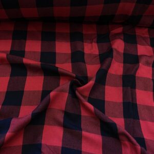 Kırmızı Ekose Desenli Pamuk Viskon Kumaş 380