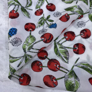 Kırmızı Kiraz Desenli İpek Vual Kumaş 116