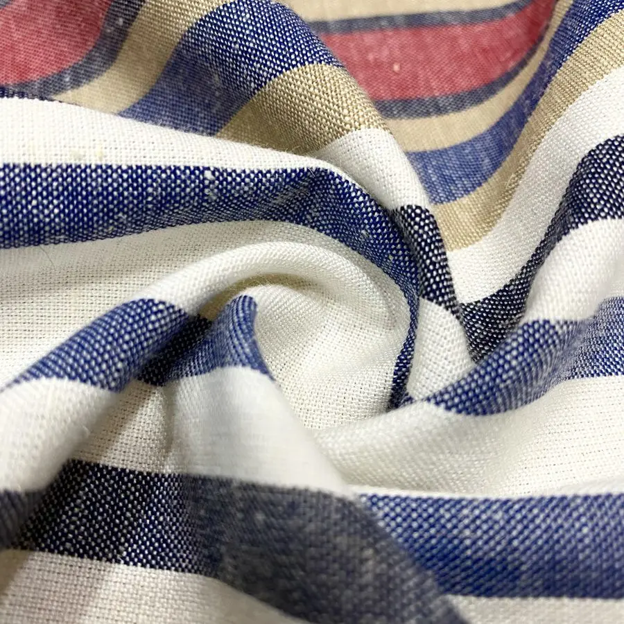 Lacivert Çizgili Ham Keten Kumaş 57 Lacivert Çizgili Ham Keten Kumaş 57