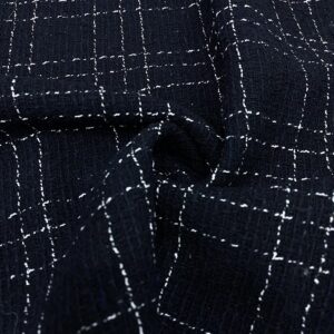 Lacivert Üzerine Beyaz Ekose Desenli Şanel Kumaş 150