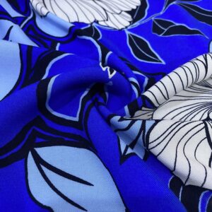 Mavi Çiçek Desenli Pamuk Viskon Kumaş 460