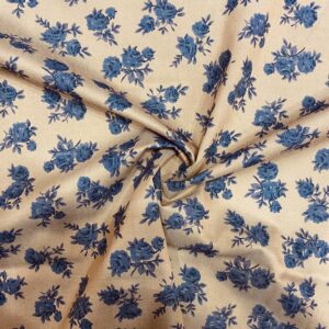 Mavi Çiçek Desenli Tensel Poplin Kumaş 150