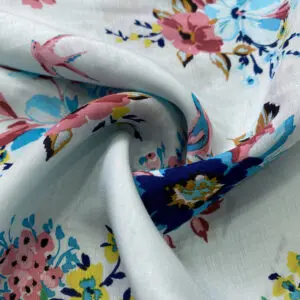 Mavi Çiçekli İpek Vual Kumaş 117