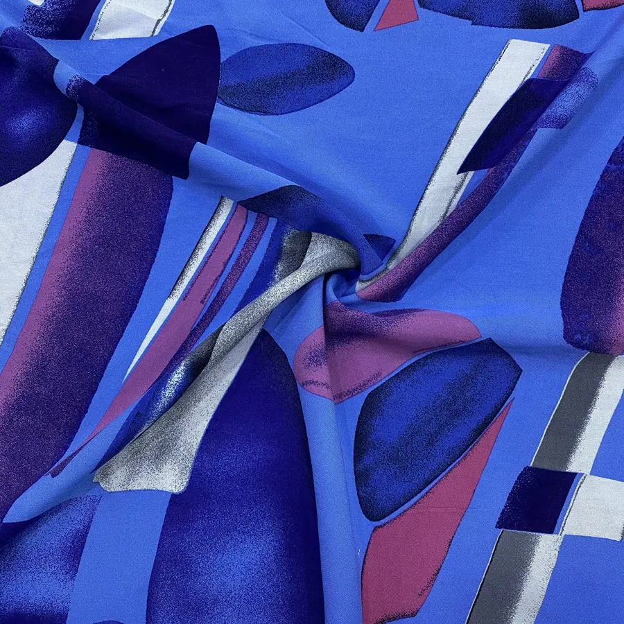 Mavi Egzotik Desenli Pamuk Viskon Kumaş 504