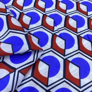 Mavi Geometrik Desenli İpek Vual Kumaş 90