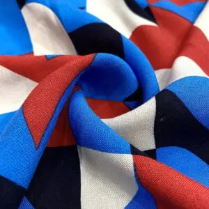 Mavi Geometrik Desenli Pamuk Viskon Kumaş 455