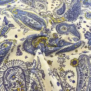 Mavi Şal Desenli İpek Vual Kumaş 76