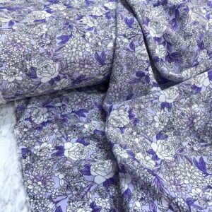 Mor Gül Desenli Viskon Kumaş 352