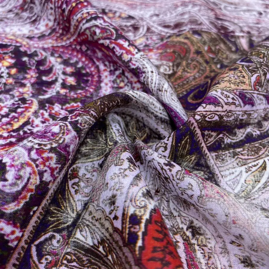 Mor Şal Desenli İpek Vual Kumaş 93