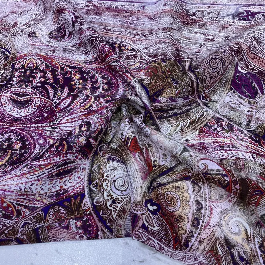 Mor Şal Desenli İpek Vual Kumaş 93