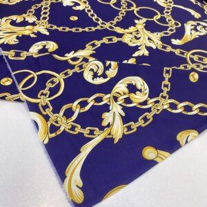 Özel Lacivert Zincir Desenli Jorjet Krep Kumaş 13