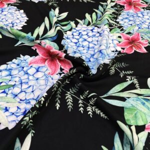 Özel Mavi Ortanca Desenli Jorjet Krep Kumaş 19