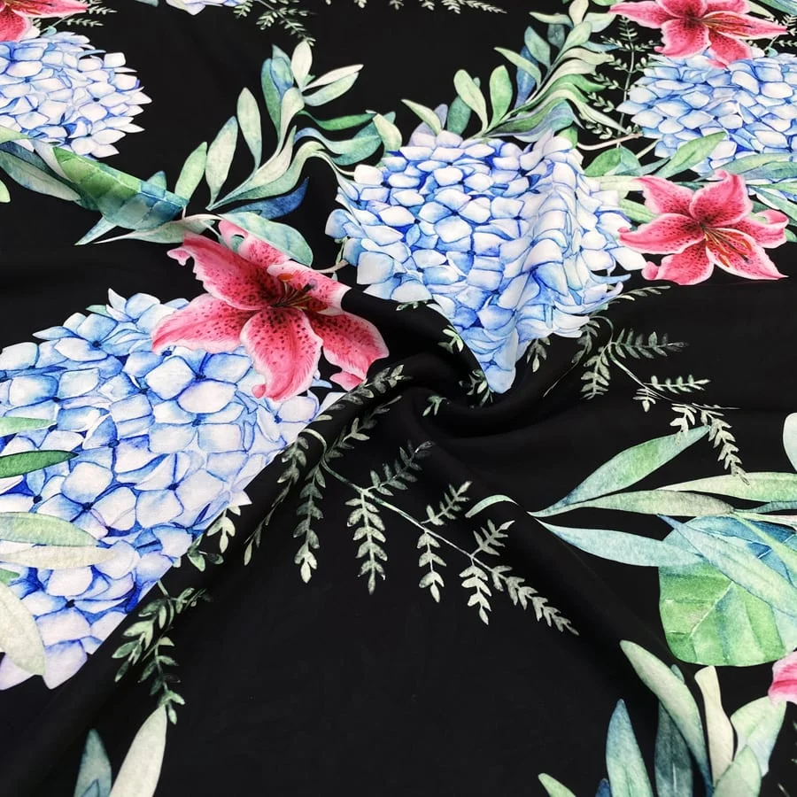 Özel Mavi Ortanca Desenli Jorjet Krep Kumaş 19 Özel Mavi Ortanca Desenli Jorjet Krep Kumaş 19