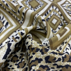 Özel Tasarım Camel Etnik Desenli Saten Kumaş 114