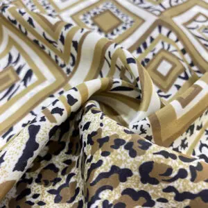 Özel Tasarım Camel Etnik Desenli Saten Kumaş 114