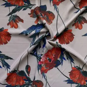 Özel Tasarım Kırmızı Zambak Desenli Jorjet Krep Kumaş 41