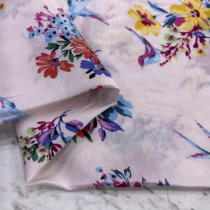 Pembe Çiçek Desenli İpek Vual Kumaş 118