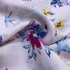 Pembe Çiçek Desenli İpek Vual Kumaş 118