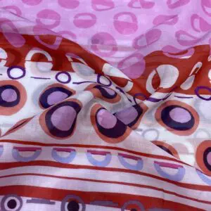 Pembe Geometrik Desenli İpek Vual Kumaş 94