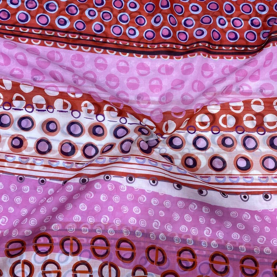 Pembe Geometrik Desenli İpek Vual Kumaş 94