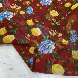 Rengarenk Gül Desenli Şifon Kumaş 110