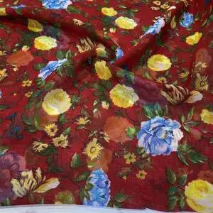 Rengarenk Gül Desenli Şifon Kumaş 110