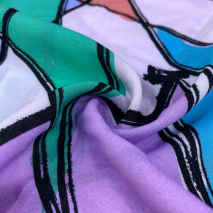 Renkli Egzotik Desenli Pamuk Viskon Kumaş 505