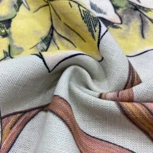 Renkli Palmiye Desenli Ham Keten Kumaş 70 Renkli Palmiye Desenli Ham Keten Kumaş 70