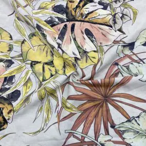 Renkli Palmiye Desenli Ham Keten Kumaş 70