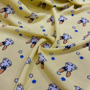 Sarı Tavşan Desenli Pamuk Viskon Kumaş 458