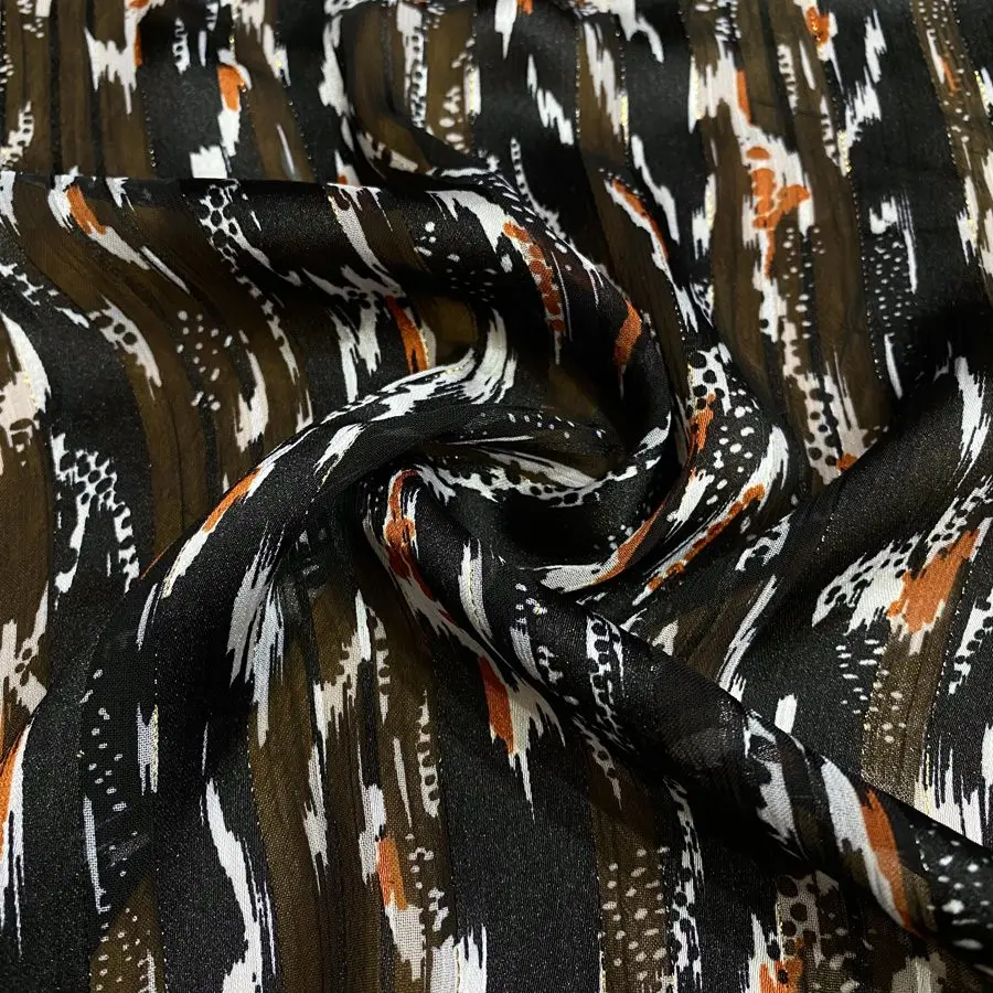 Siyah Simli Fırça Desenli Şifon Kumaş 143