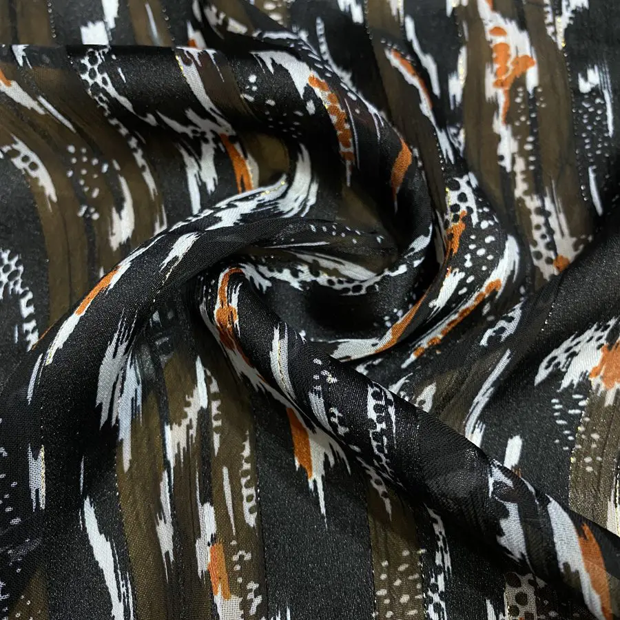Siyah Simli Fırça Desenli Şifon Kumaş 143