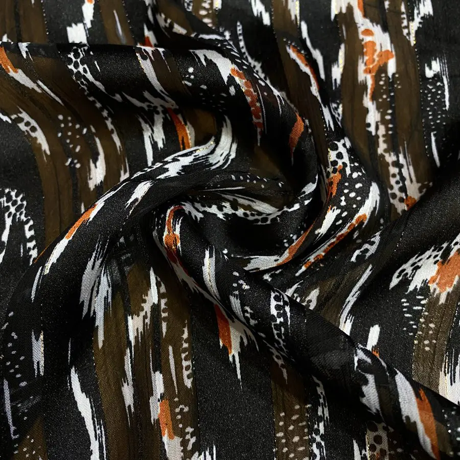 Siyah Simli Fırça Desenli Şifon Kumaş 143