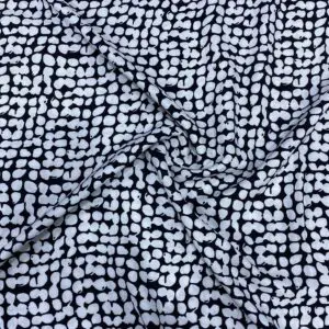 Siyah Üzerine Beyaz Puantiye Desenli İpek Viskon Kumaş 426