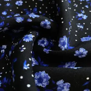 Siyah Üzerine Mavi Minik Desenli Pamuk Viskon Kumaş 474