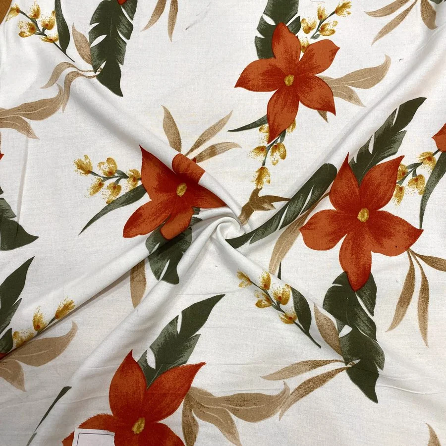 Turuncu Orkide Desenli Pamuk Keten Kumaş 80