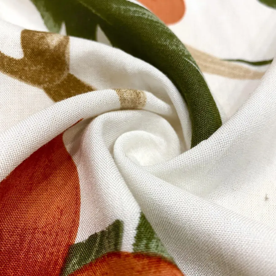 Turuncu Orkide Desenli Pamuk Keten Kumaş 80