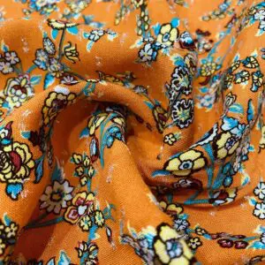 Turuncu Simli Eteği Sulu İpek Viskon Kumaş 452 Turuncu Simli Eteği Sulu İpek Viskon Kumaş 452
