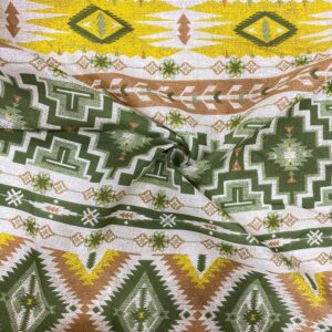 Yeşil Etnik Desenli İpek Vual Kumaş 113