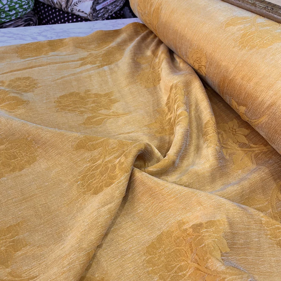 Camel Çiçekli Taşlanmış Kupra Kumaş 28